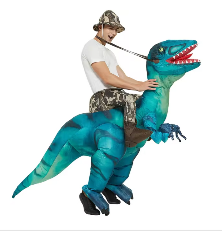 Exciting inflatable dino ride-on toy, the perfect gift for kids & adults who love dinosaur adventures & party fun.