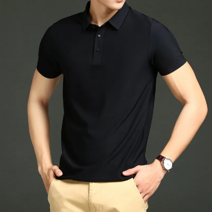 Gray men's classic polo shirt, ideal for a refined casual style & effortless sophistication.