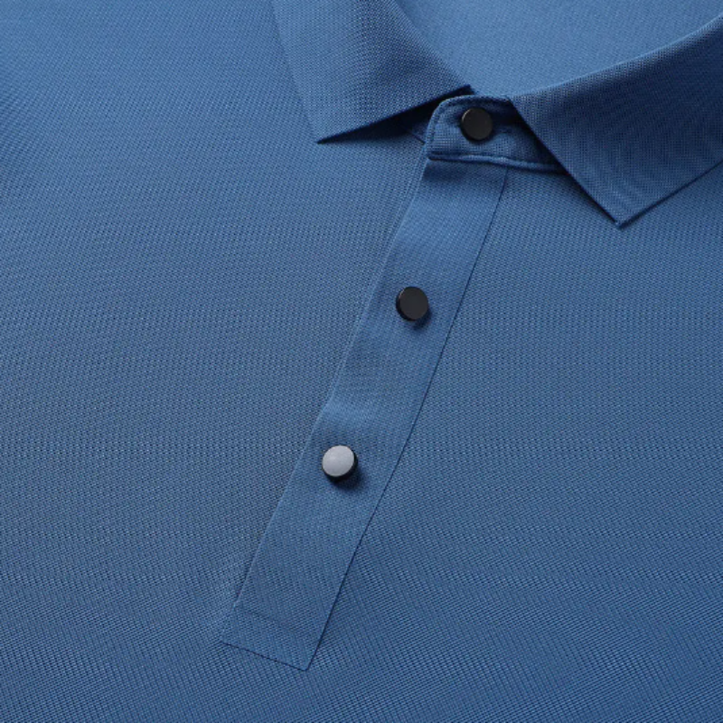Blue men's classic polo shirt, an essential for smart casual menswear, offering elegant style.