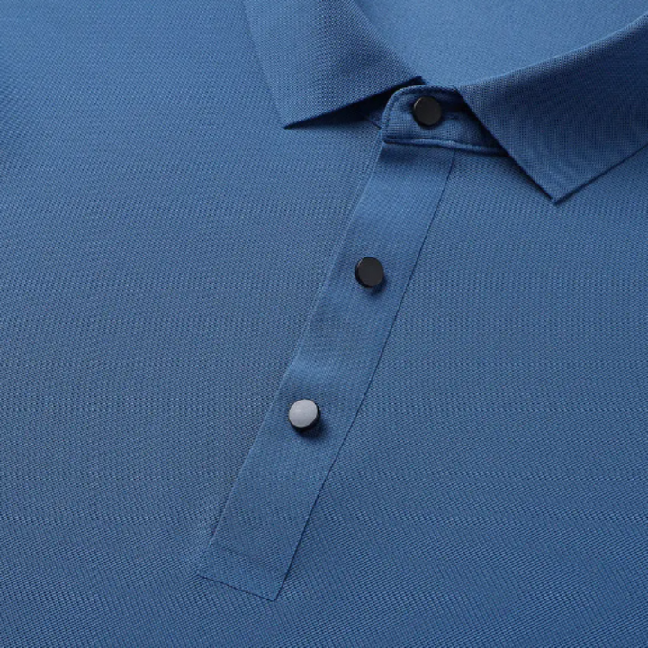 Blue men's classic polo shirt, an essential for smart casual menswear, offering elegant style.