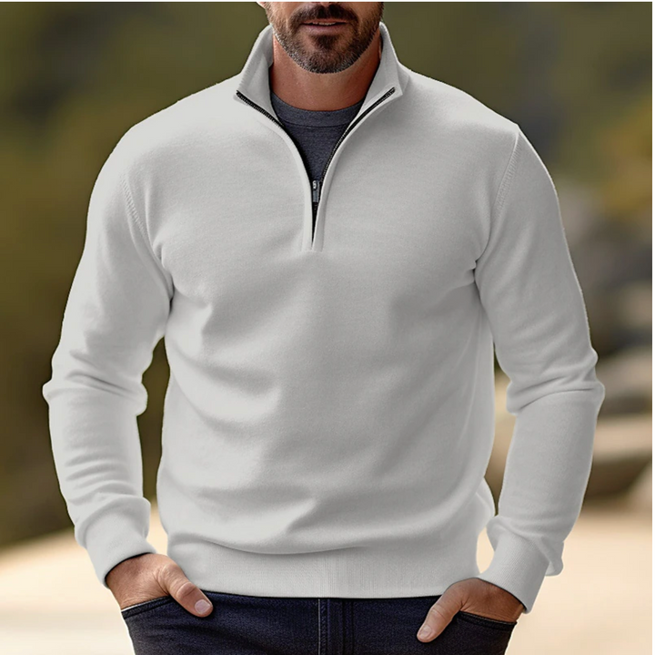 Versatile men's quarter zip pullover, long sleeve. Essential everyday sweater for men's fashion & winter.