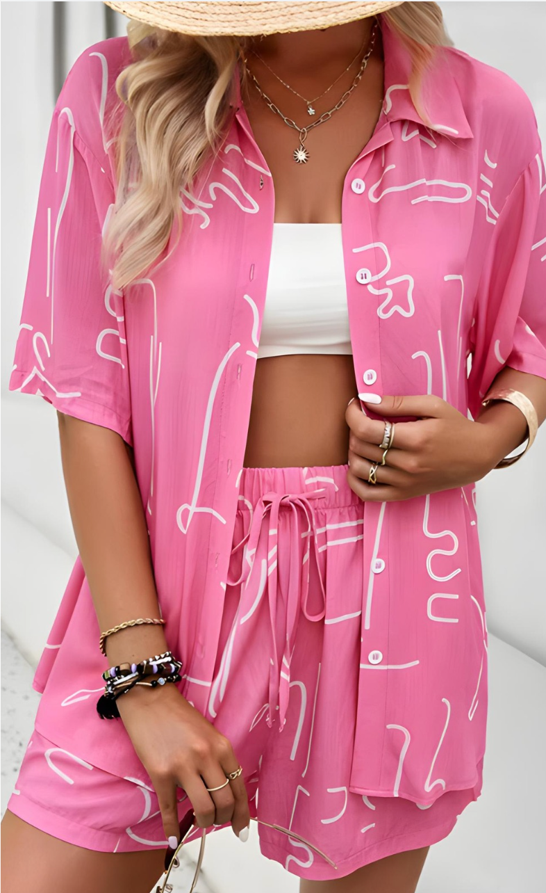 Chic women's two-piece summer lounge set, perfect for casual days or a stylish resort vacation.