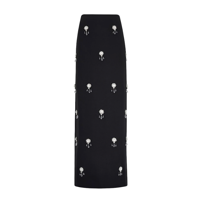 Dazzling women's crystal embellished maxi skirt set, perfect for making a statement at evening galas and events.