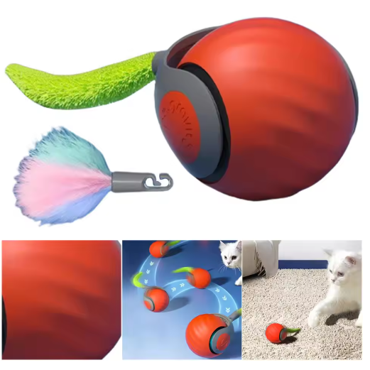 Cat enrichment toy: Automatic rolling ball with a feather tail, keeping active cats & kittens engaged.