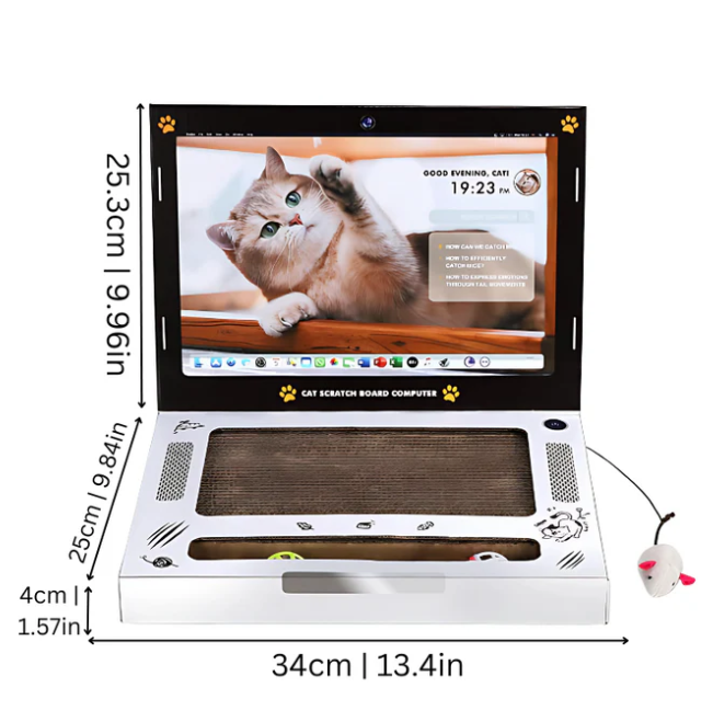 Fun cat laptop scratcher for interactive play, claw care, and a unique pet accessory. Keeps cats happy.