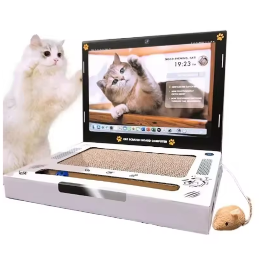 Interactive cat laptop scratcher board for healthy claws & fun playtime. Protects furniture.