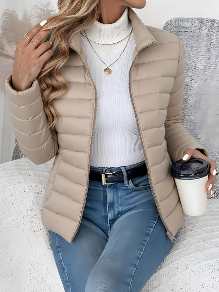 Stylish women's fitted quilted jacket, lightweight & comfortable for spring outerwear and casual occasions.
