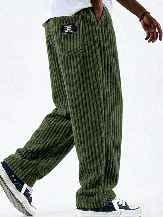 Textured corduroy men's pants, classic style, comfortable for versatile everyday fashion.