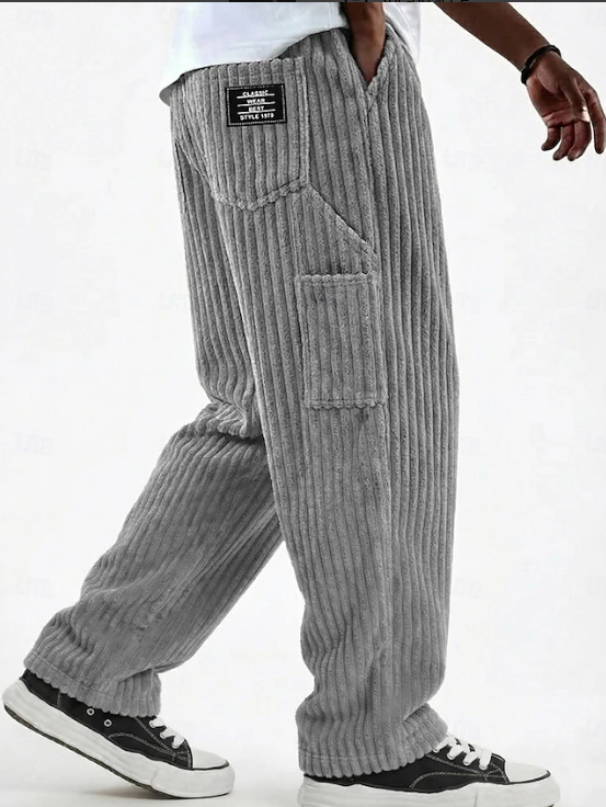 Rich corduroy men's trousers, classic look, comfortable feel for everyday stylish outfits.