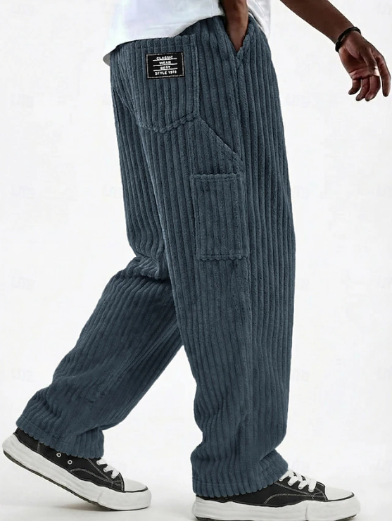 Fashion-forward men's corduroy pants, versatile for everyday casual and smart casual looks.