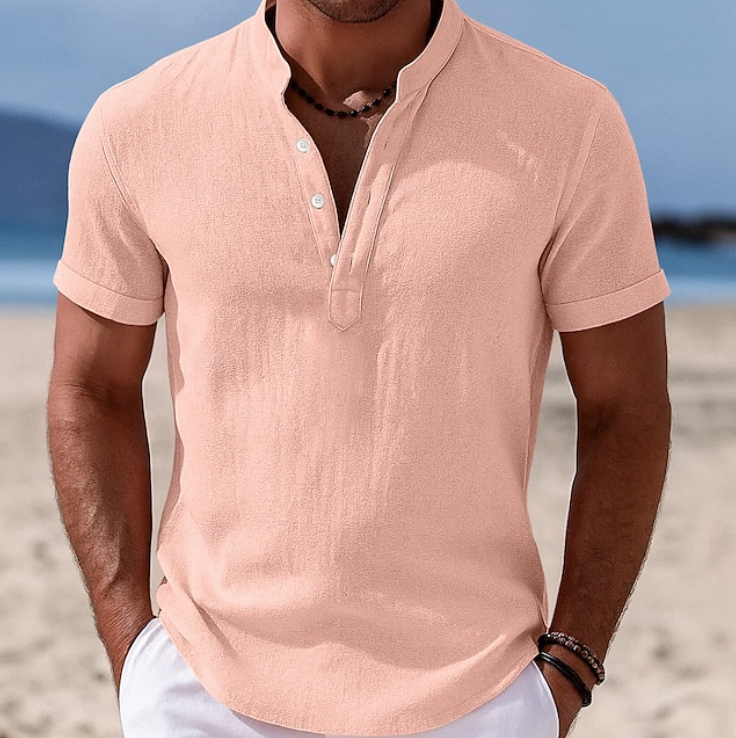 Casual men's short sleeve button-up shirt for summer. Perfect Lachlan top for vacation & warm-weather style.