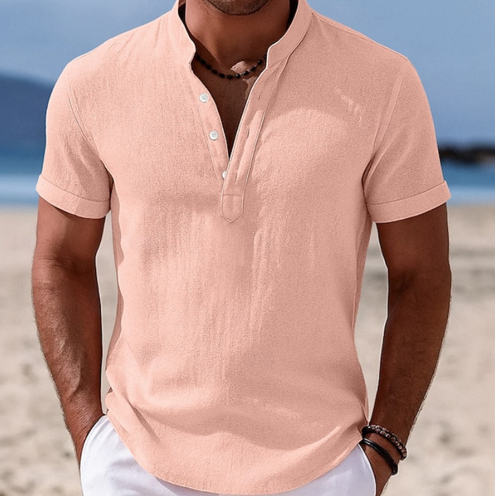 Casual men's short sleeve button-up shirt for summer. Perfect Lachlan top for vacation & warm-weather style.