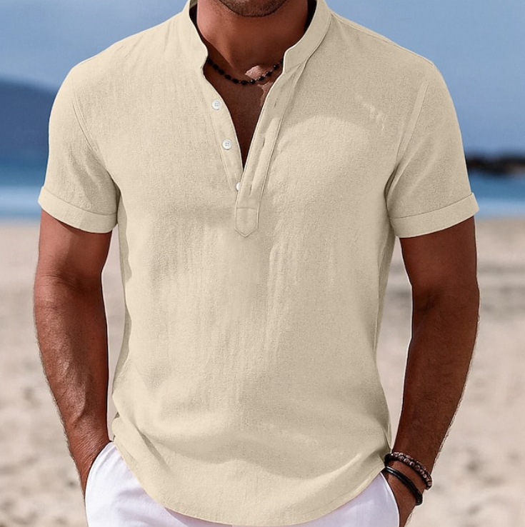 Versatile men's summer button-up, short sleeve. Perfect for resort, vacation, or everyday warm-weather style.