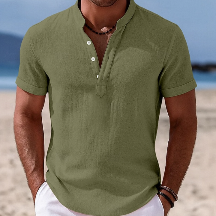 Lachlan men's casual short sleeve button-up shirt. Designed for comfortable summer and warm-weather wear.