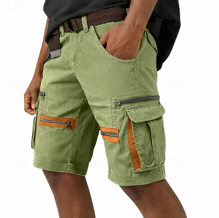 Stylish men's casual cargo shorts, versatile for outdoor activities or daily wear. Comfortable summer utility shorts.