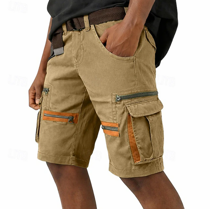 Men's durable activewear cargo shorts for outdoor adventures. Utility summer shorts with ample storage for travel.