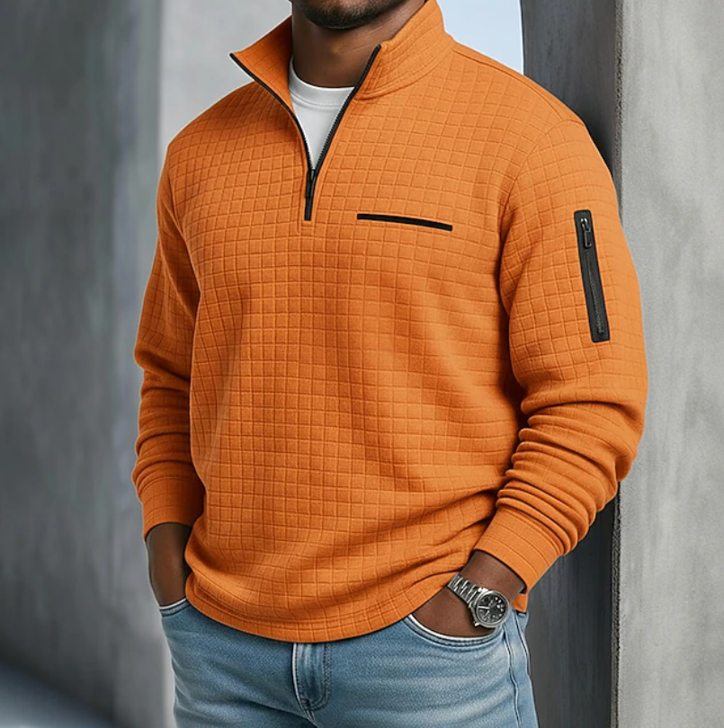 Men's relaxed waffle knit long sleeve sweater, cozy & versatile for everyday casual wear.