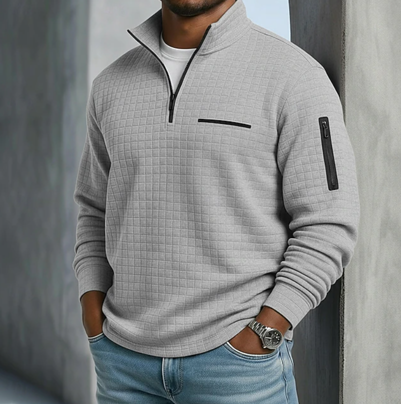 Casual men's long sleeve waffle knit sweater, an everyday essential for relaxed & stylish layering.