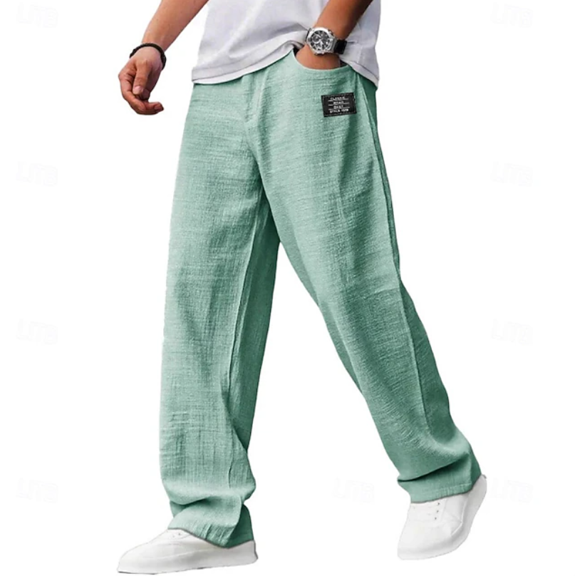 Back view of men's casual loose fit comfort pants, featuring a relaxed fit for comfortable everyday wear.