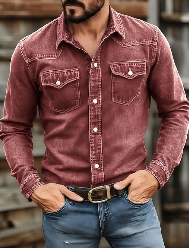 Men's classic button-up long sleeve shirt, versatile for everyday casual wear & polished looks.