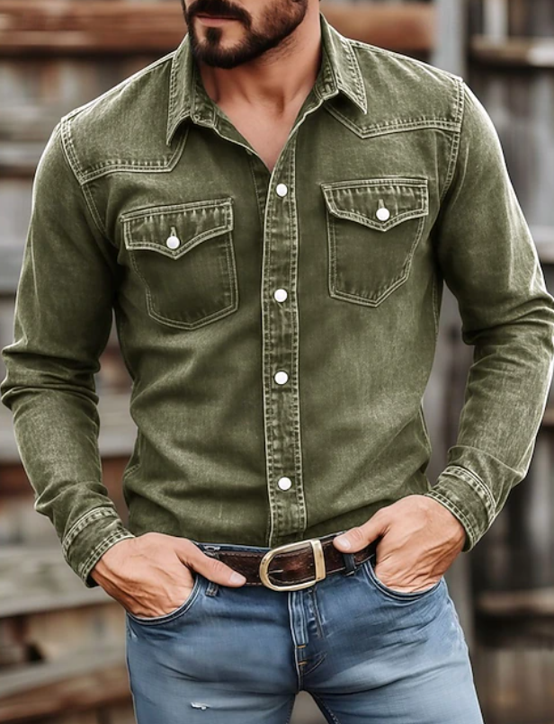 Polished men's long sleeve classic shirt, perfect for smart casual or professional layering.
