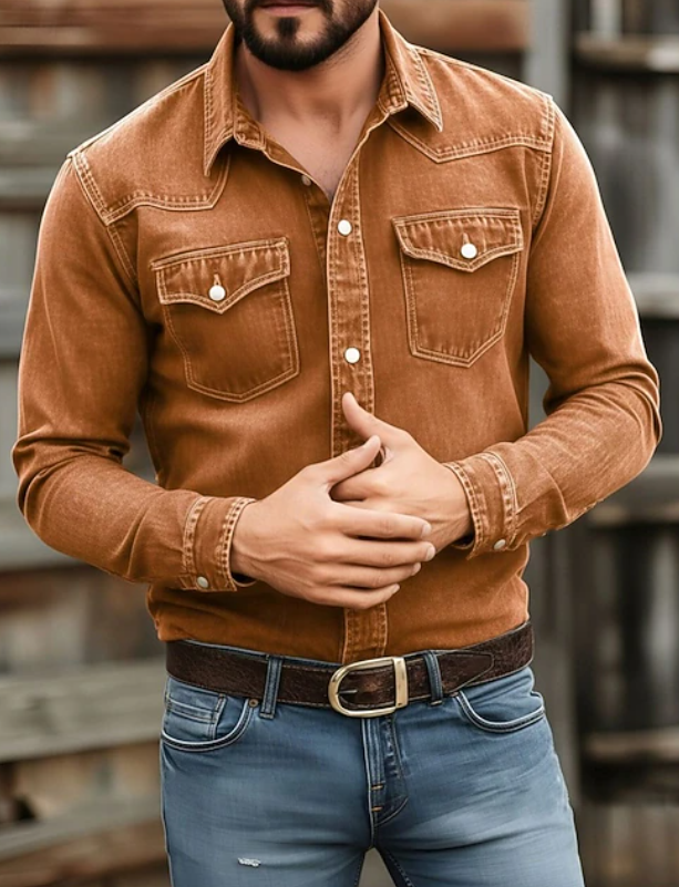 Casual men's long sleeve button-up shirt, a wardrobe essential for easy, comfortable fashion.