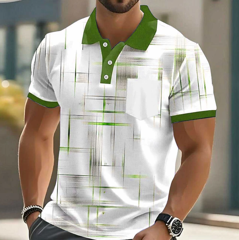 Men's modern geometric pattern button up shirt, ideal for stylish casual and versatile outfits.