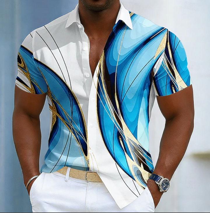 Modern men's sophisticated collar shirt with linear style, ideal for smart casual fashion & everyday wear.