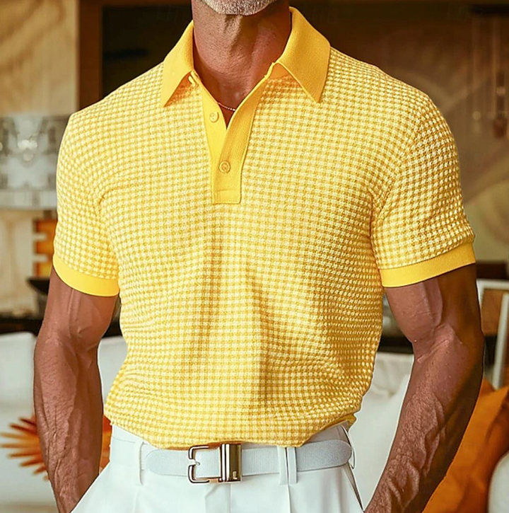 Men's casual textured waffle knit collar shirt, perfect for everyday comfortable style.