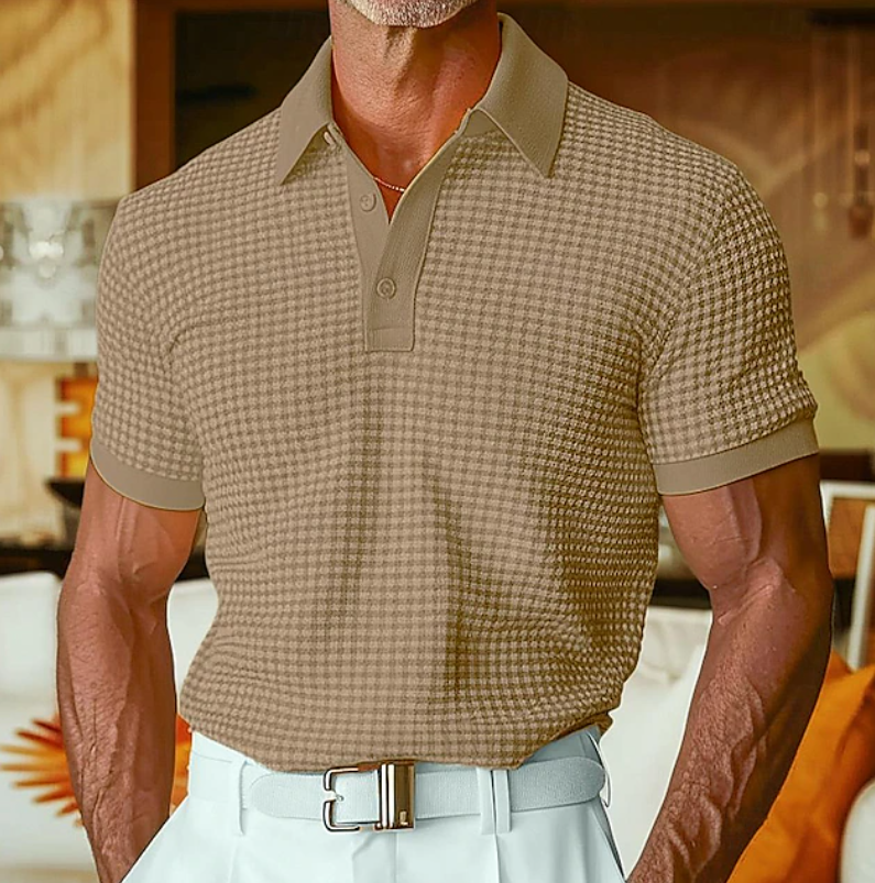 Comfortable men's everyday smart-casual waffle shirt with a stylish collar for versatile wear.