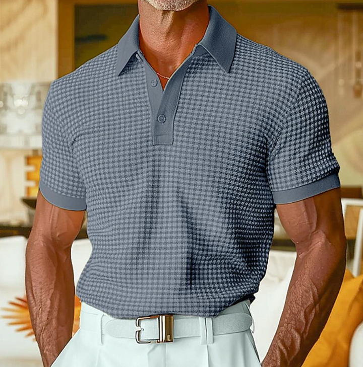 Men's stylish collar shirt featuring a distinct waffle texture, ideal for comfortable smart casual fashion.
