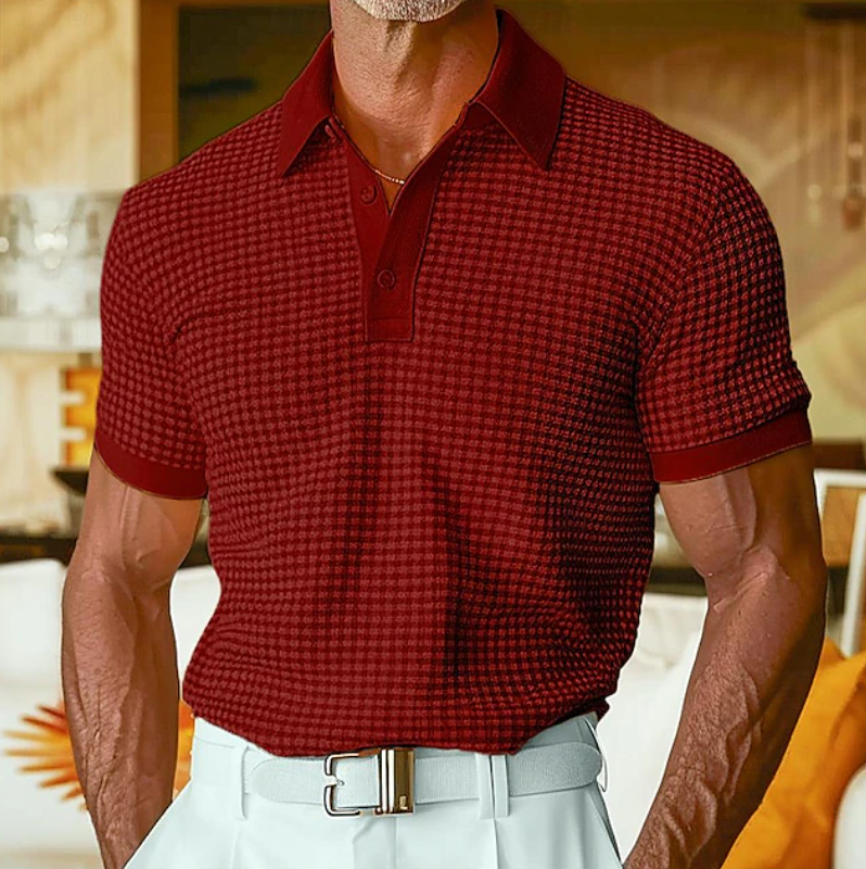 Modern men's textured waffle shirt in a comfortable casual design, perfect for a stylish everyday look.