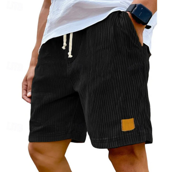Relaxed fit men's corduroy texture summer shorts with comfortable lace-up waist, ideal for beach & casual.