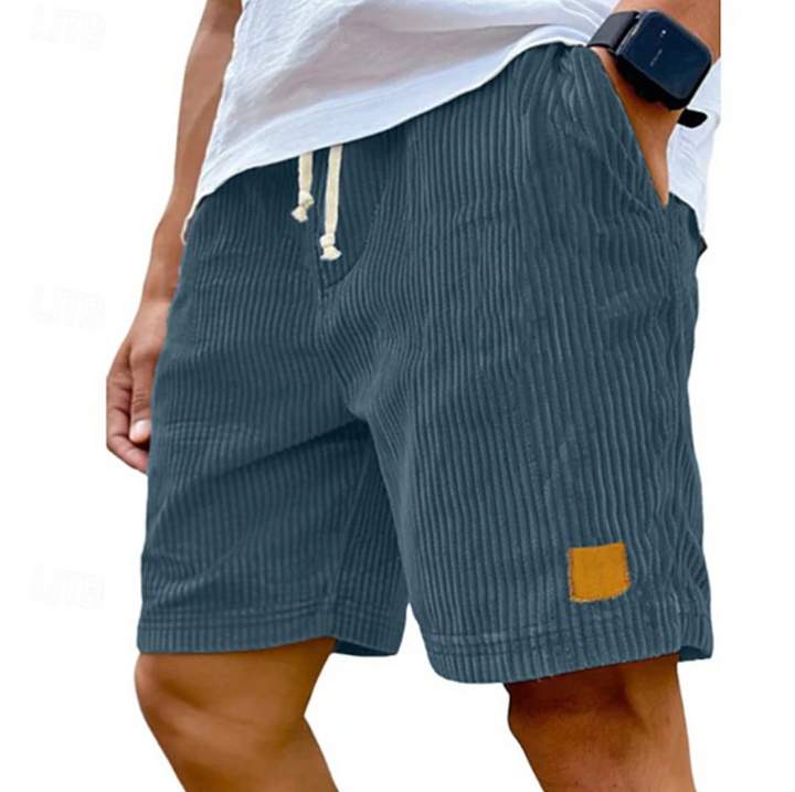 Soft corduroy texture men's summer shorts, casual relaxed fit with lace-up waist for comfort.