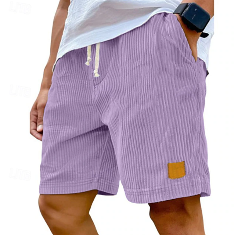 Men's relaxed fit summer shorts featuring a casual corduroy texture and comfortable lace-up design.