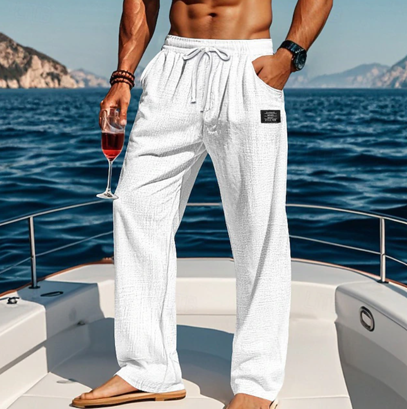 Relaxed men's summer drawstring pants, perfect for comfortable casual wear & beach outings.