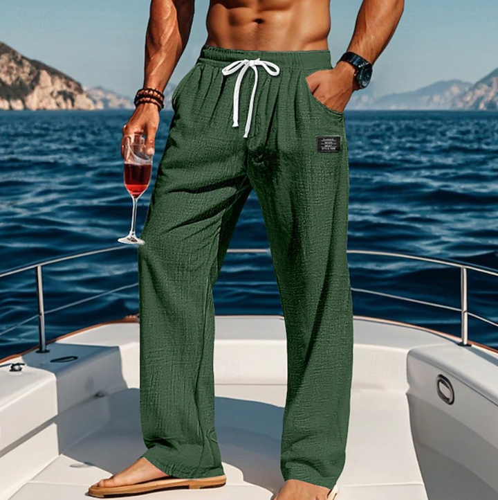 Practical men's casual summer pants with a secure drawstring waist, ideal for holiday comfort.