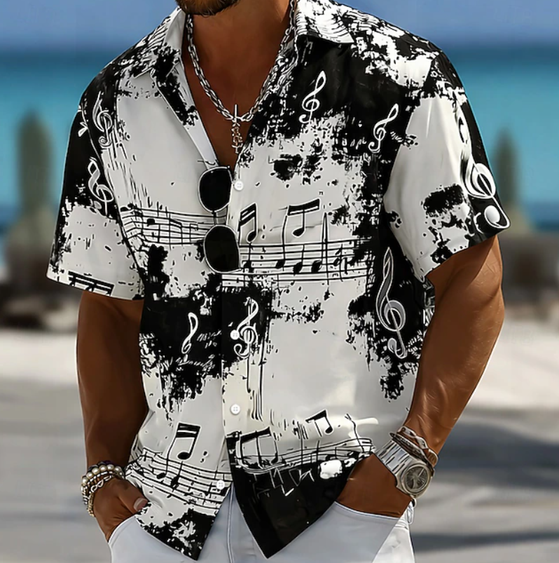 Short sleeve men's vacation shirt, featuring a unique abstract print & comfortable relaxed fit. Ideal beachwear.