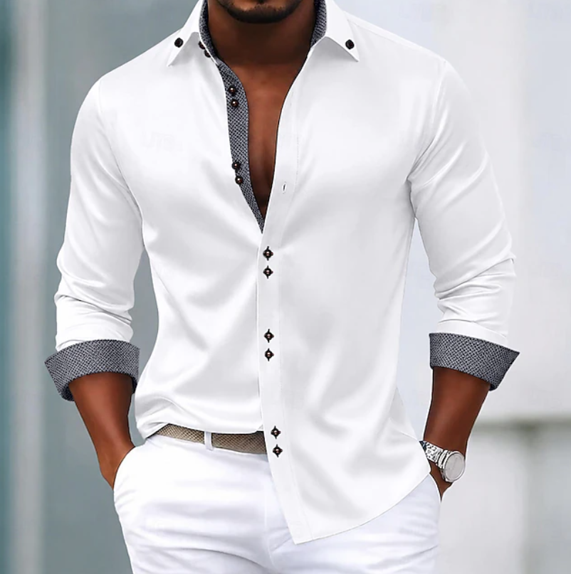 Men's classic collar shirt for refined everyday style. Versatile long sleeve top, perfect for casual or formal wear.