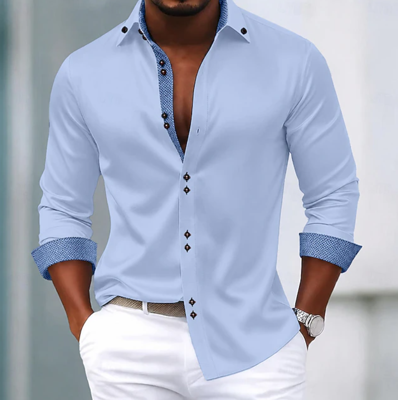 Men's classic collared shirt. Everyday long sleeve top for refined style and versatile fashion.