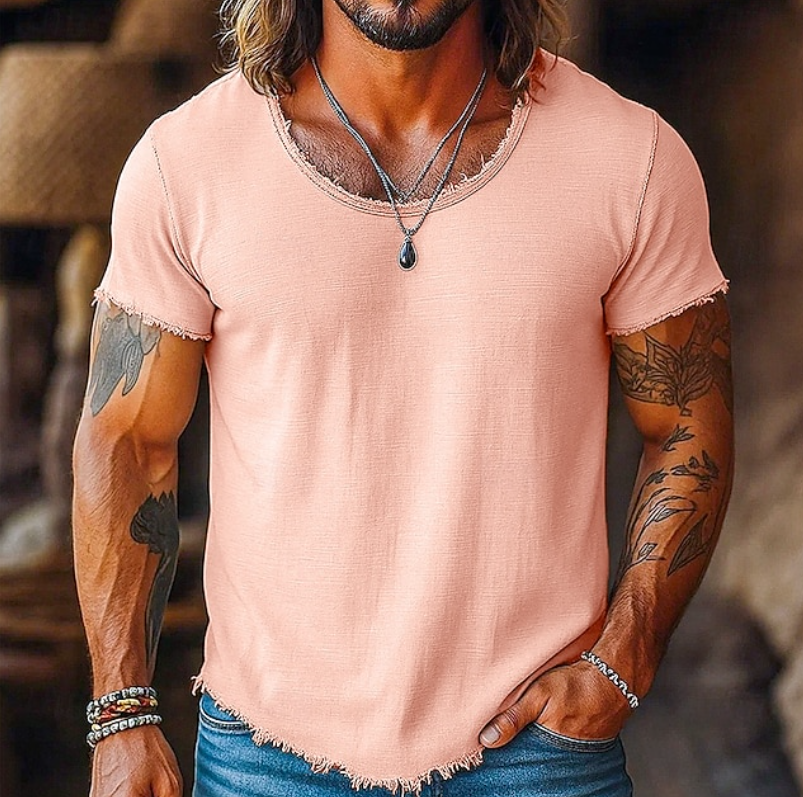 Classic solid color men's crew neck shirt with short sleeves, a comfortable and stylish summer basic.