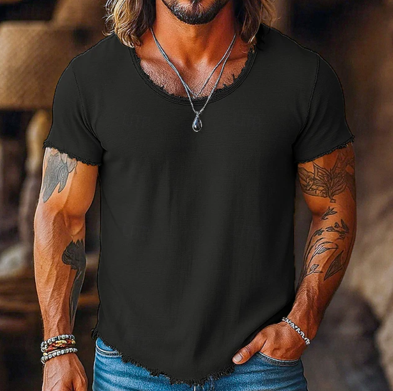 Trendy men's slim fit crew neck shirt, a versatile and essential piece for summer fashion.