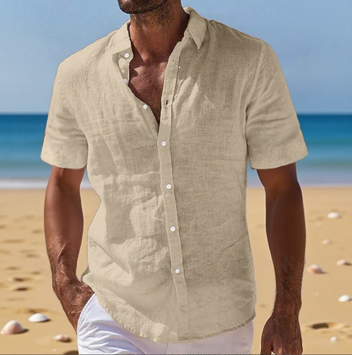 Trendy men's short sleeve summer shirt, relaxed fit, offering breathable comfort for warm days.