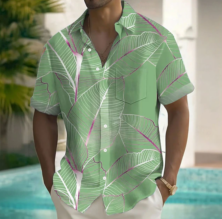 Comfortable men's patterned summer shirt, ideal for vacation, beach trips, and casual warm-weather fashion.