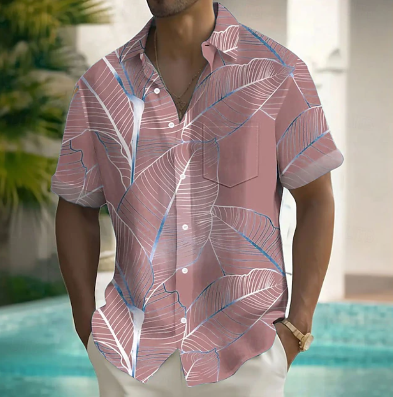 Men's casual summer patterned shirt with short sleeves for effortless warm-weather style and vacation comfort.