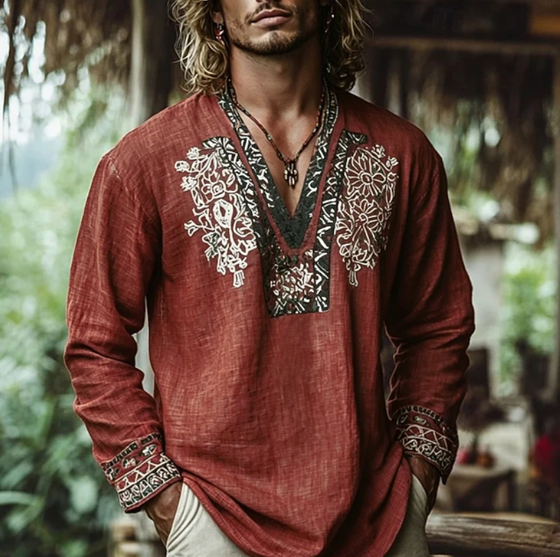 Men's embroidered short sleeve resort shirt. Casual summer style, relaxed fit, perfect for vacations & beach holidays.