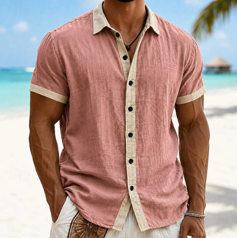 Classic men's short sleeve button-up shirt, designed for casual comfort & versatile summer styling. Everyday menswear.