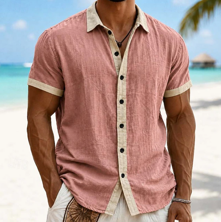 Classic men's short sleeve button-up shirt, designed for casual comfort & versatile summer styling. Everyday menswear.