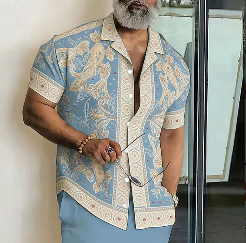 Effortless men's printed casual resort shirt with short sleeves for summer fashion & vacation style.