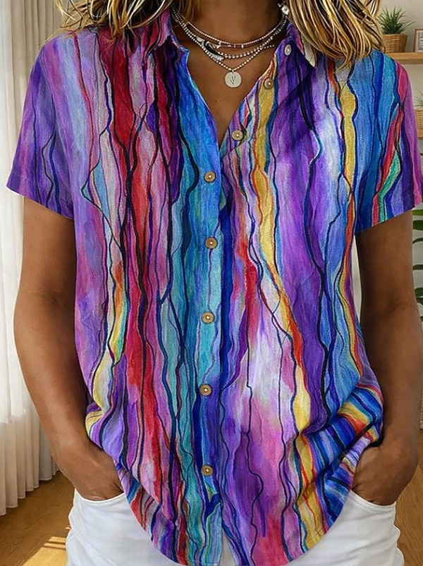 Men's casual boho stripe short sleeve shirt, relaxed fit, perfect for summer vacation.